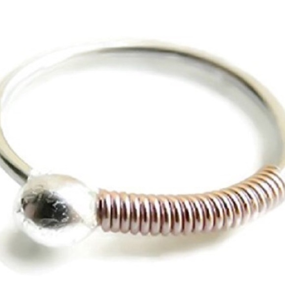 925 sterling silver ball end cartilage hoop earring w/rose gold wire wrapping - Picture 1 of 5